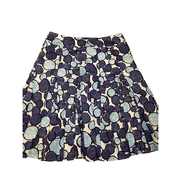 Boden Women 10 Linen Pleated Skirt Blue & White Circle Pattern‎ Swing Poka Dot - Picture 9 of 9